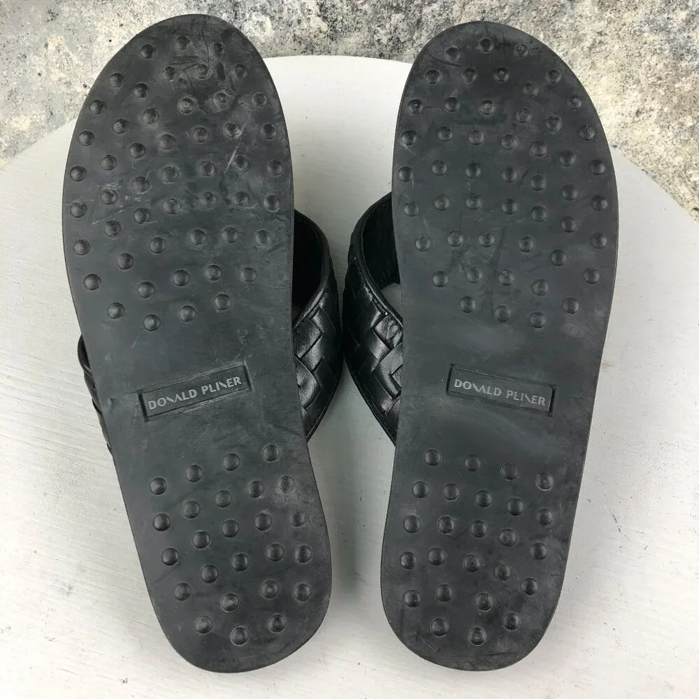 Donald Pliner Men's Size 8M Pascal Black Leather Woven Slip On Sandals $198